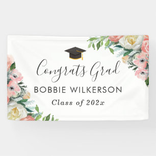 Blush Pink Watercolor Floral Graduation Party Banner