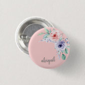 Blush Pink Watercolor Floral Monogram Button (Vorne & Hinten)