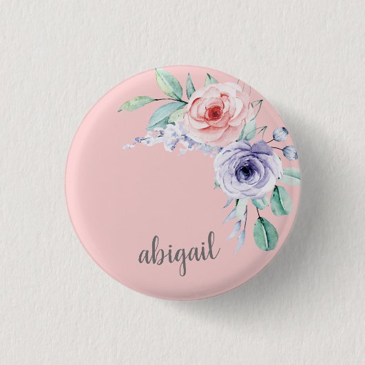 Blush Pink Watercolor Floral Monogram Button (Vorderseite)