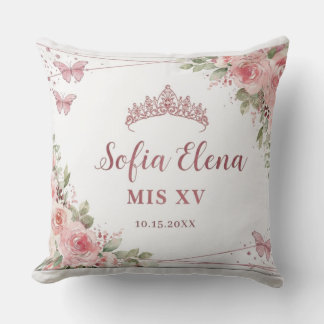 Blush Pink Watercolor Floral Quinceañera Tiara Kissen