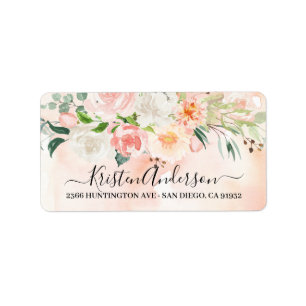 Blush Pink Watercolor Floral Return Address Label Adressaufkleber