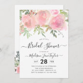 Blush Pink Watercolor Floral Script Brautparty Einladung (Vorne/Hinten)