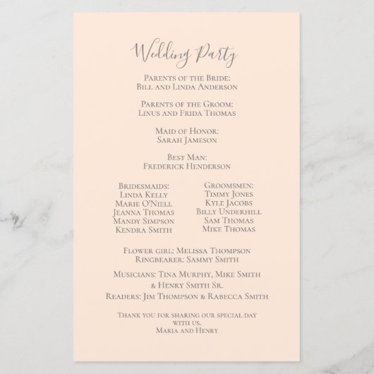 Blush Pink Watercolor Floral Wedding Program (Rückseite)