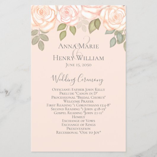 Blush Pink Watercolor Floral Wedding Program (Vorderseite)