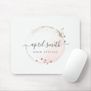 Blush Pink Watercolor Gold Circle Blumenreath Mousepad