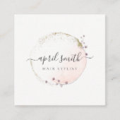 Blush Pink Watercolor Gold Circle Blumenreath Quadratische Visitenkarte (Vorderseite)
