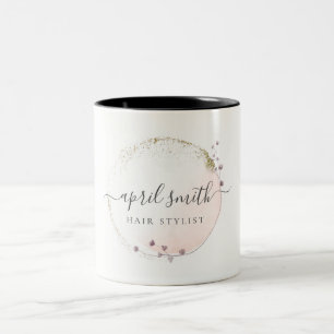 Blush Pink Watercolor Gold Circle Blumenreath Zweifarbige Tasse