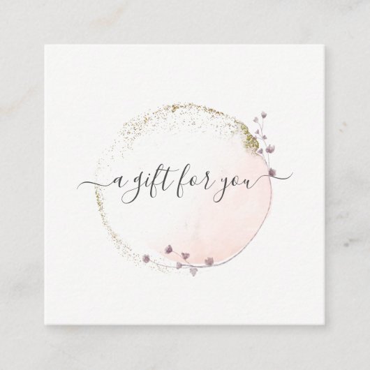 Blush Pink Watercolor Gold Circle Geschenkgutschei Quadratische Visitenkarte (Vorderseite)