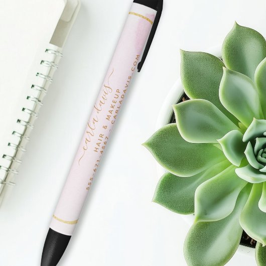 Blush Pink Watercolor Gold Circle Salon Kugelschreiber