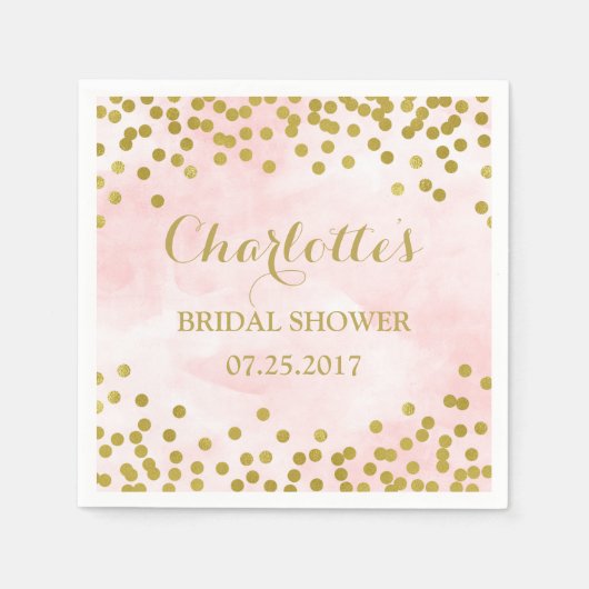 Blush Pink Watercolor Gold Confetti Brautparty Serviette (Vorderseite)