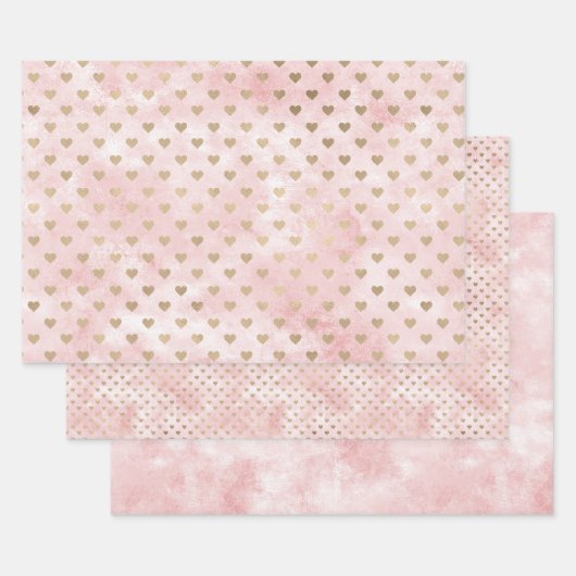 Blush Pink Watercolor Gold Hearts Geschenkpapier Set (Set)