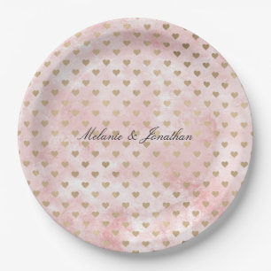 Blush Pink Watercolor Gold Hearts Pappteller