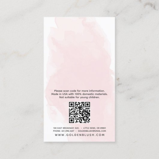 Blush Pink Watercolor Gold Ohrring Juwelendisplay Visitenkarte (Rückseite)