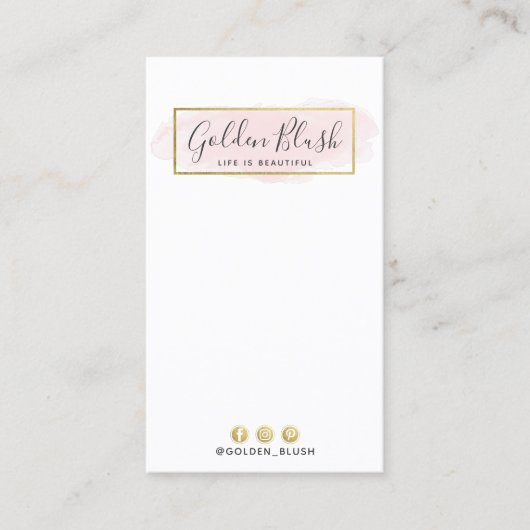 Blush Pink Watercolor Gold Ohrring Juwelendisplay Visitenkarte (Vorderseite)