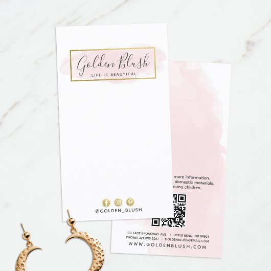 Blush Pink Watercolor Gold Ohrring Juwelendisplay Visitenkarte