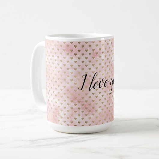 Blush Pink Watercolor Goldene Herzen Kaffeetasse (Vorderseite Links)