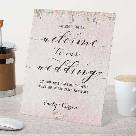 Blush Pink Watercolor Grüne Begrüßung Sockelschild (In Situ)
