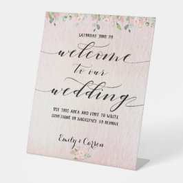 Blush Pink Watercolor Grüne Begrüßung Sockelschild