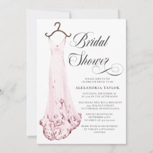 Blush Pink Watercolor Hochzeitskleid Brautparty Einladung