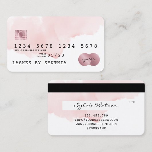 Blush Pink Watercolor Kreditkarte Stil Visitenkarte (Vorne/Hinten)