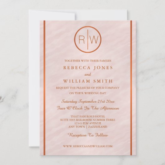 Blush Pink Watercolor Monogram Wedding 5 x 7 Einladung (Vorderseite)