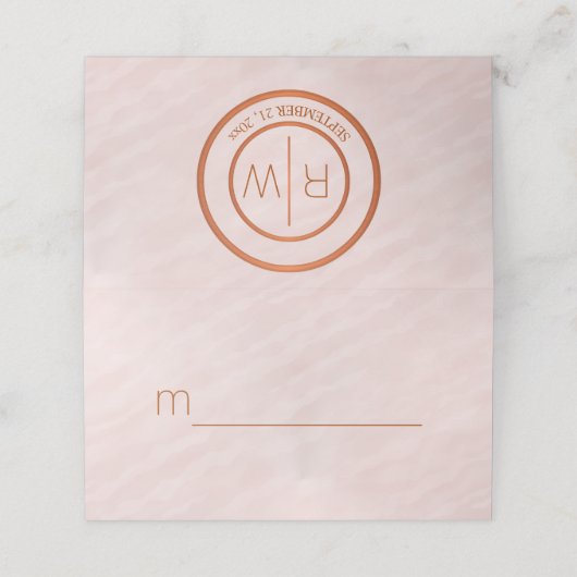 Blush Pink Watercolor Monogram Wedding Tables Platzkarte (Außenseite Aufgefaltet)