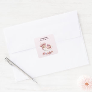 Blush Pink Watercolor Patisserie-Café-Branding Quadratischer Aufkleber