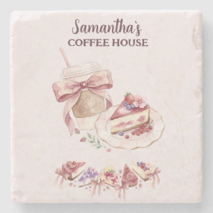Blush Pink Watercolor Patisserie-Café-Branding Steinuntersetzer