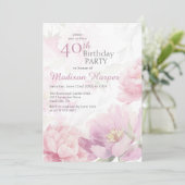 Blush Pink Watercolor Peony 40th Birthday Einladung (Stehend Vorderseite)