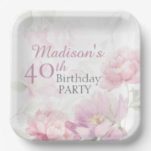 Blush Pink Watercolor Peony 40th Birthday