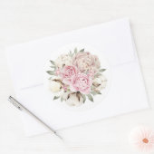Blush Pink Watercolor Peony Cotton Wedding Runder Aufkleber (Umschlag)