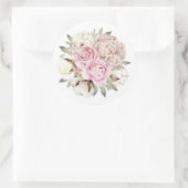 Blush Pink Watercolor Peony Cotton Wedding Runder Aufkleber (Tasche)