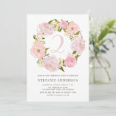 Blush Pink Watercolor Peony Wreath Kindergeburtsta Einladung (Stehend Vorderseite)