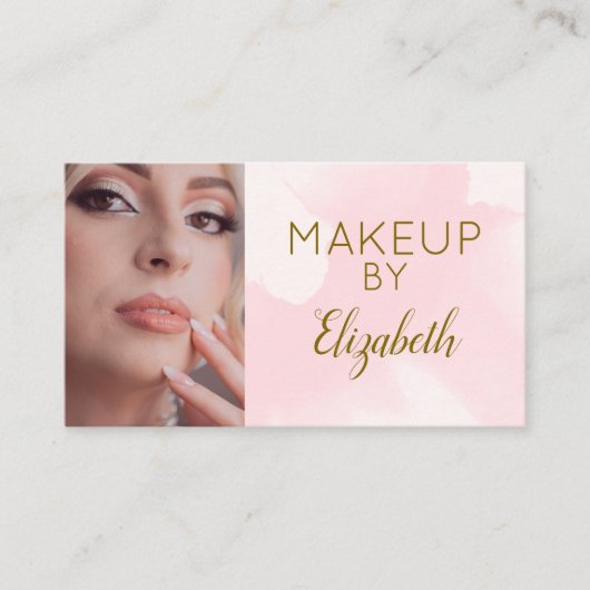 Blush Pink Watercolor Photo Makeup Visitenkarte (Vorderseite)