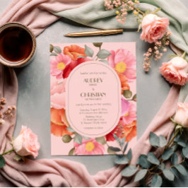 Blush Pink Watercolor Poppy Wedding Invitation Einladung