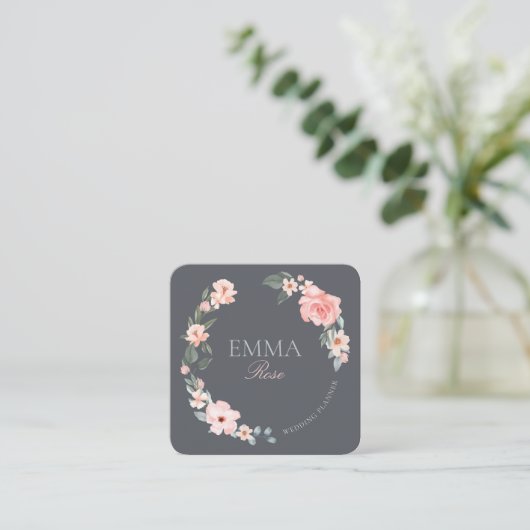 Blush Pink Watercolor Rose Hochzeitsplaner Quadratische Visitenkarte (Stehend Vorderseite)