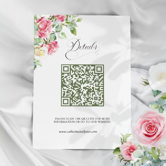 Blush Pink Watercolor Roses QR Code Wedding Begleitkarte