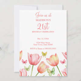 Blush Pink Watercolor Tulips 21st Birthday Party  Einladung