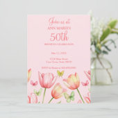 Blush Pink Watercolor Tulips 50th Birthday Party  Einladung (Stehend Vorderseite)