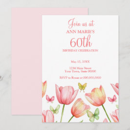 Blush Pink Watercolor Tulips 70th Birthday Party  Einladung