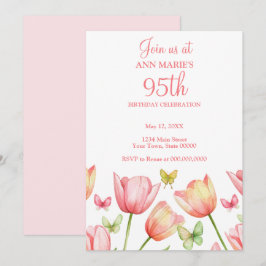 Blush Pink Watercolor Tulips 95th Birthday Party  Einladung