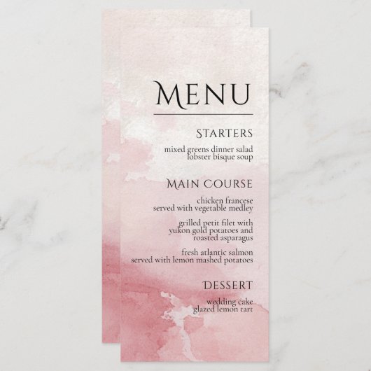 Blush Pink Watercolor Wash Wedding Menükarte (Vorne/Hinten)