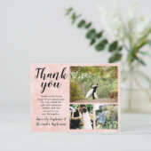 Blush Pink Watercolor Wedding Danke 3 Foto Postkarte (Stehend Vorderseite)