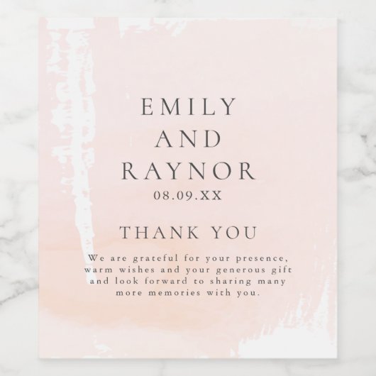 Blush Pink Watercolor Wedding Danke Weinetikett (Einzelnes Label)