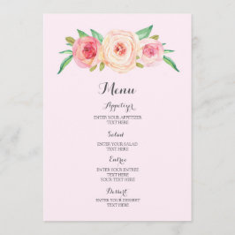 Blush Pink Watercolor Wedding Menu Menükarte