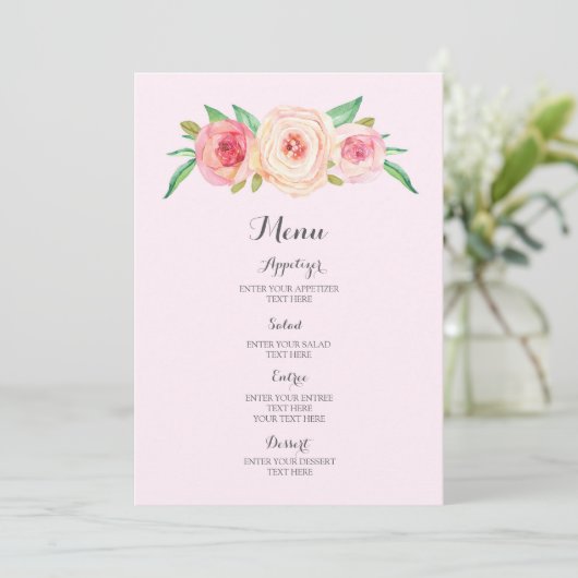 Blush Pink Watercolor Wedding Menu Menükarte (Stehend Vorderseite)