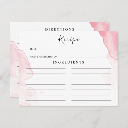 Blush Pink, Watercolor Wedding Recipe Card Postkarte (Vorne/Hinten)