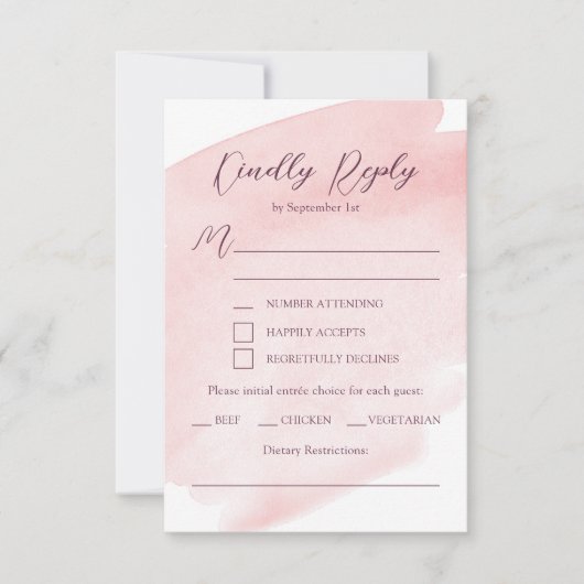 Blush Pink Watercolor Wedding RSVP Karte (Vorderseite)