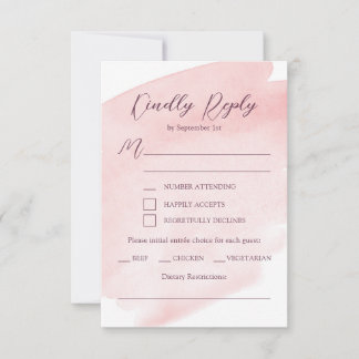 Blush Pink Watercolor Wedding RSVP Karte