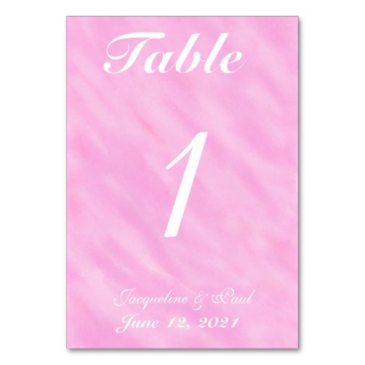 Blush Pink Watercolor Wedding Table No. Cards Tischnummer (Vorderseite)